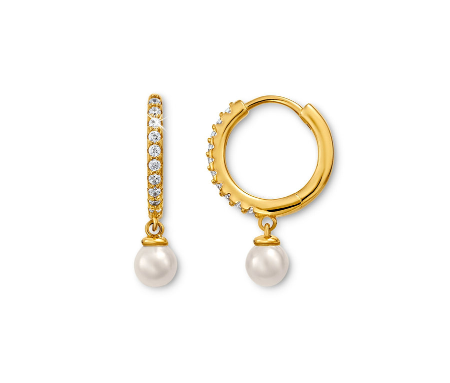 Goldene 925 Silber Creolen mit Muschelkernperle.