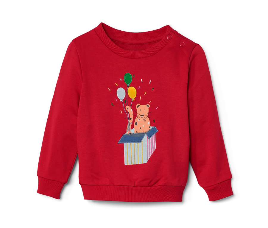 Rotes Kinder-Sweatshirt mit Tier- und Ballon-Motiv.