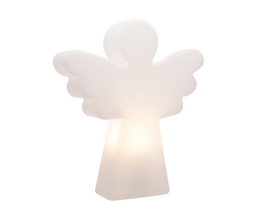 Ein weisser 8 seasons design LED-Engel, 40 cm, steht vor einem weissen Hintergrund.