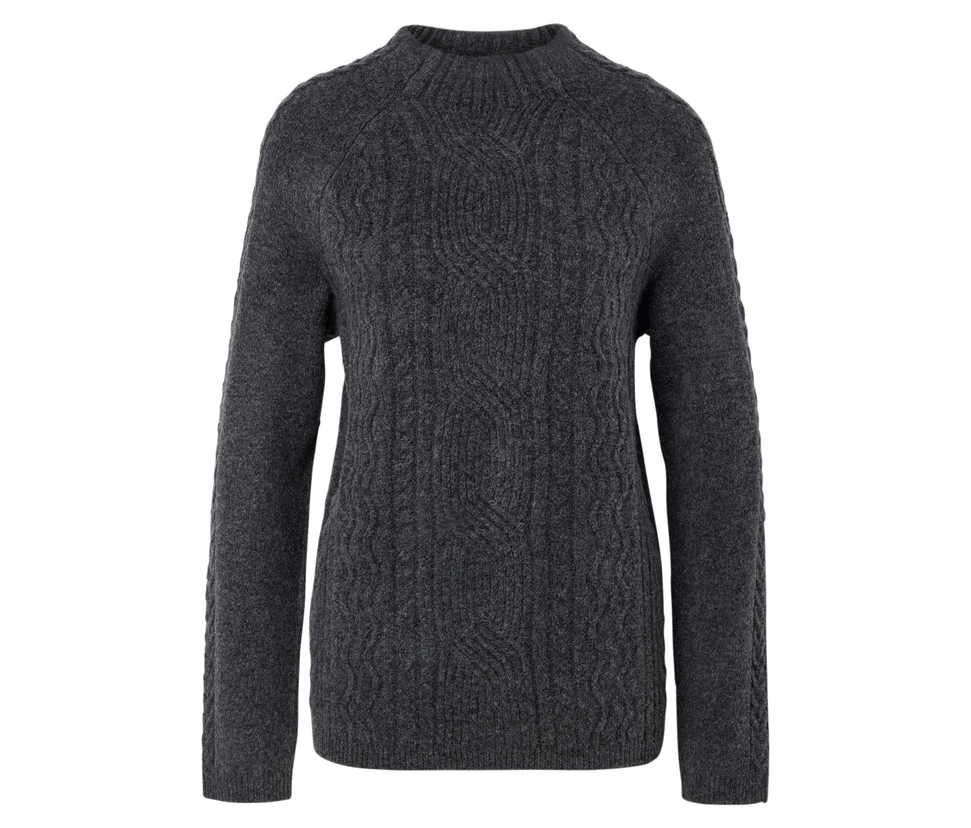 Grobstrickpullover mit Zopfmuster - Damen - Gr. L - grau - grau