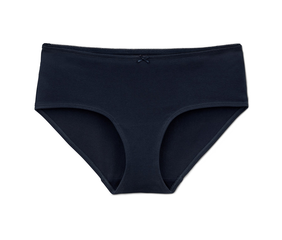 Detailaufnahme einer einzelnen, marineblauen Panty aus einem 5er-Pack.