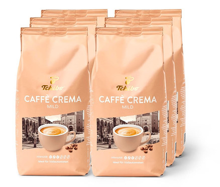 Sechs Packungen Tchibo Caffè Crema Mild - 6x 1 kg Ganze Bohne.