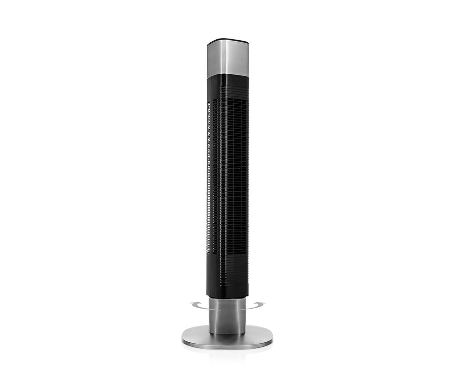 Schwarzer Princess intelligenter Turmventilator »350000« mit silberner Basis.