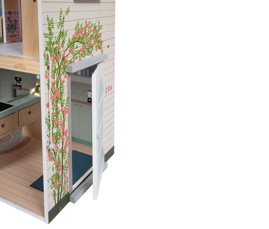 Detailansicht des teilweise geöffneten small foot Puppenhaus Stadtvilla.