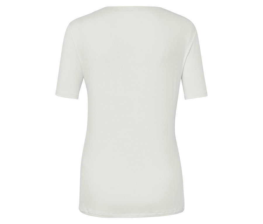 Rückansicht eines weißen T-Shirts mit kurzen Ärmeln.