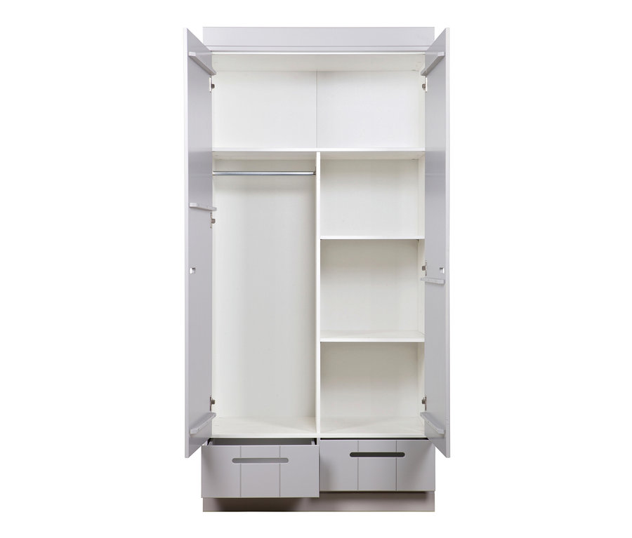 Offener, weißer Schrank mit zwei Schubladen und Regalen, Woood Streifentürschrank »Connect«, Innenraumpaket für 2-Türer mit Schublade.