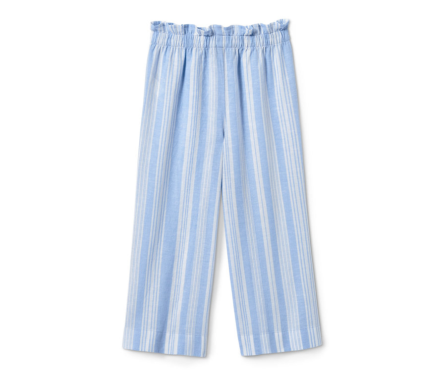 Eine Web-Culotte mit blauen und weißen Streifen.