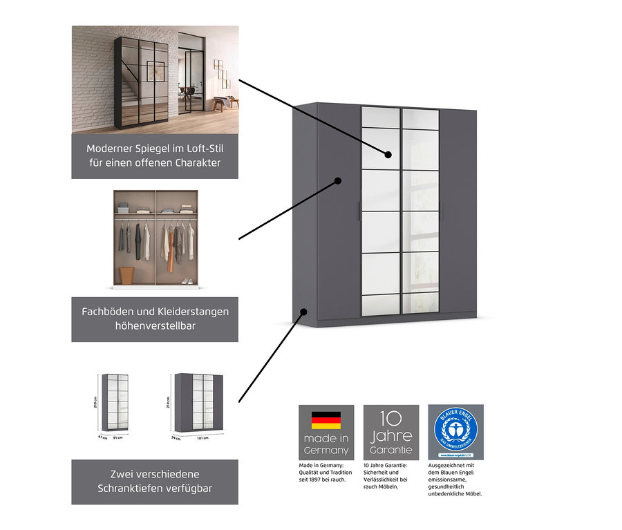 Grauer rauch Schrank »Acero« mit fünf und drei Türen.