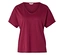 Ein weinrotes T-Shirt mit V-Ausschnitt liegt flach.
