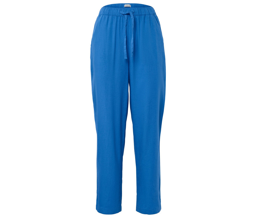 Blaue Hose mit Kordelzug.
