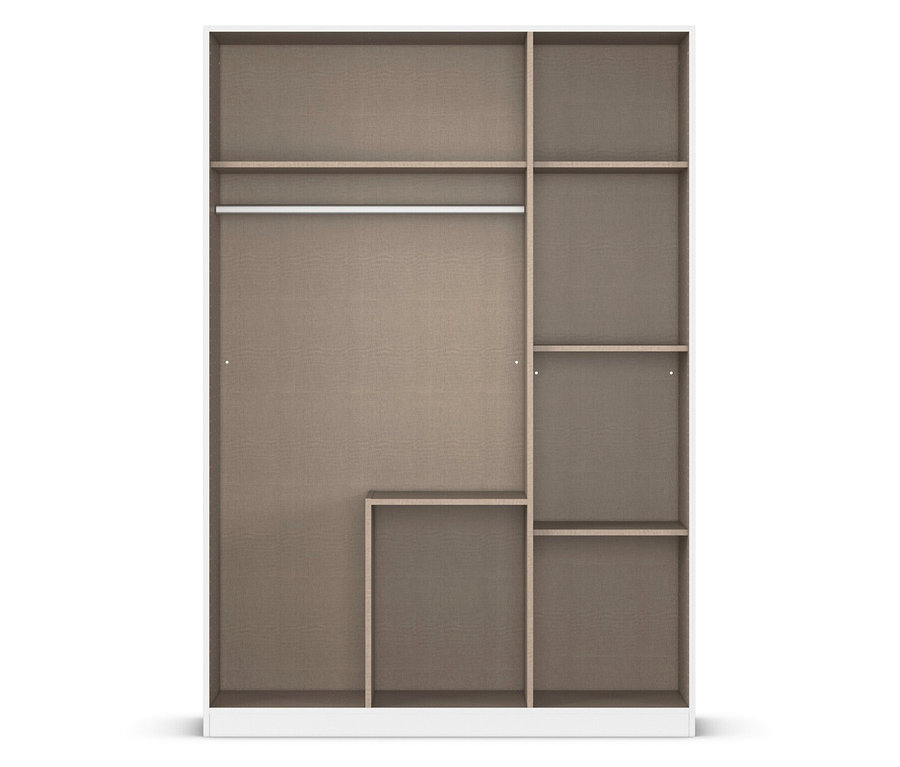 Innenansicht eines offenen rauch Drehtürenschranks »Butte« mit drei Türen. Auf der rechten Seite befinden sich Regalböden.