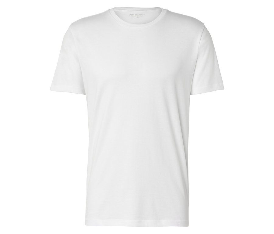 Weißes T-Shirt mit kurzen Ärmeln, flach gelegt.