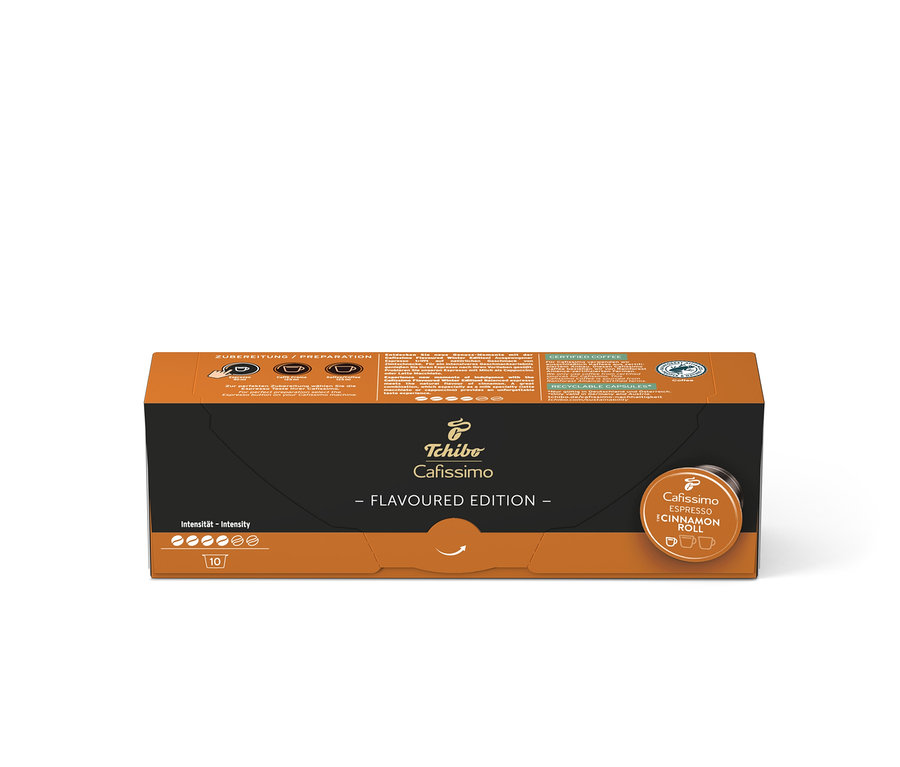 Eine Packung Cafissimo Flavoured Espresso Cinamon Roll mit 10 Kapseln.