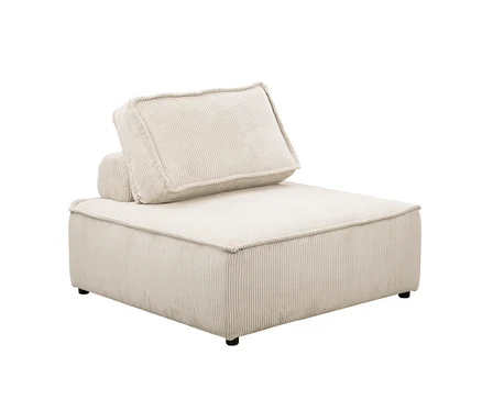 Beiges Modulsofa-Element aus Cordstoff mit rechteckigem Rückenkissen und zylindrischem Nackenkissen.