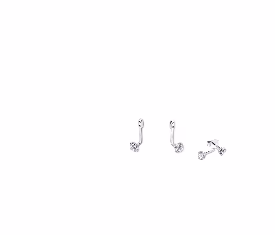 Zwei Silberohrstecker »Ear-Jacket« mit Zirkonia und ein Silberohrstecker mit Zirkonia.
