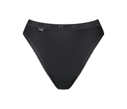 Schwarzer Slip mit Spitzenbesatz.