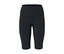 Nahaufnahme einer schwarzen, knielangen Leggings vor einem weißen Hintergrund.