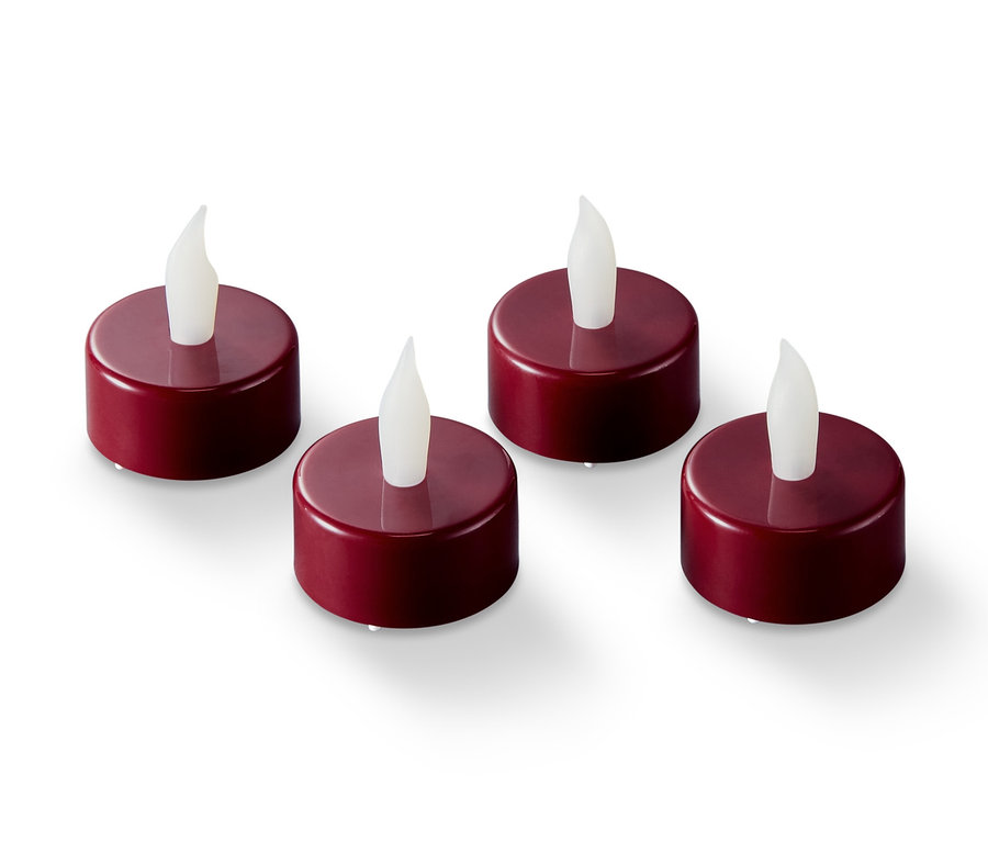 Vier rote LED-Teelichter.