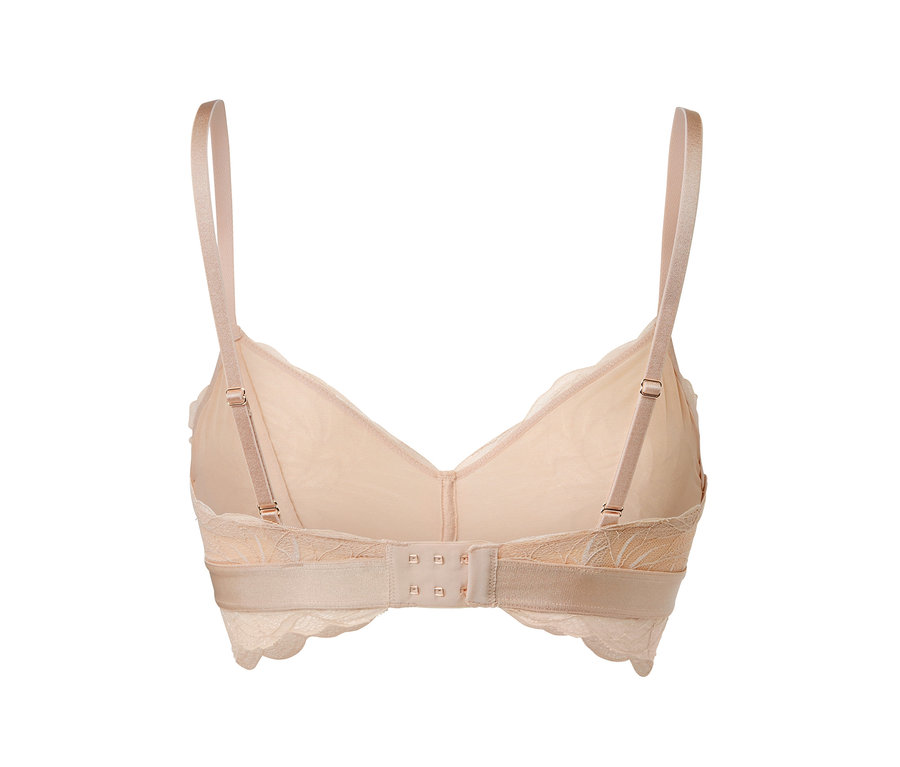 Hautfarbenes Spitzen-Bustier mit verstellbaren Trägern von hinten.
