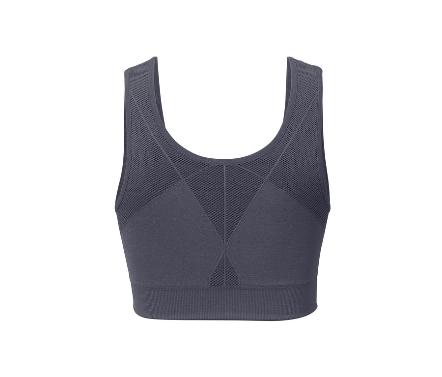 Detailansicht eines grauen Seamless-Sport-Bustiers.