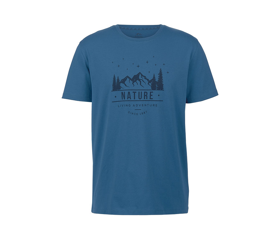 Blaues Funktions-T-Shirt mit Bergmotiv.