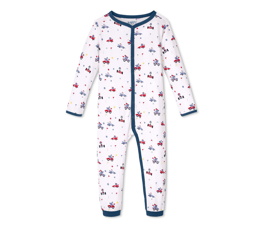 Ein weißer Schlafanzug mit Autos.