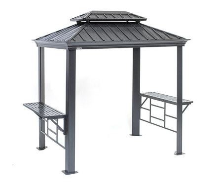 Grauer Aluminium-Pavillon Messina BBQ mit Theke.