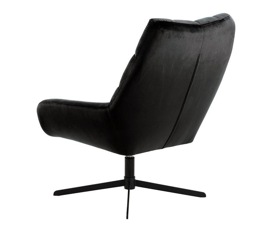 Rückansicht eines schwarzen drehbaren Relaxsessels.