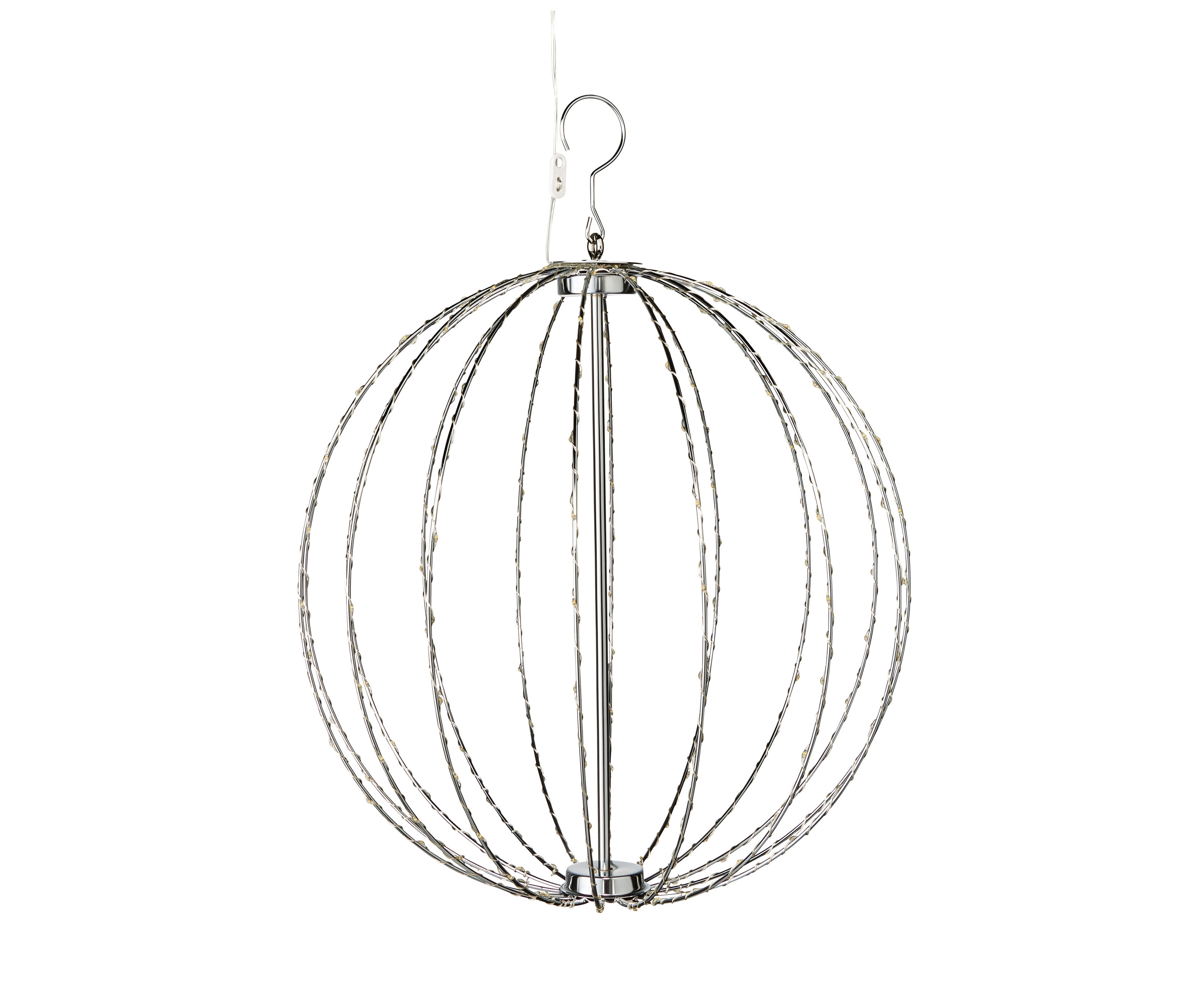 Eine hängende LED-Metallkugel.