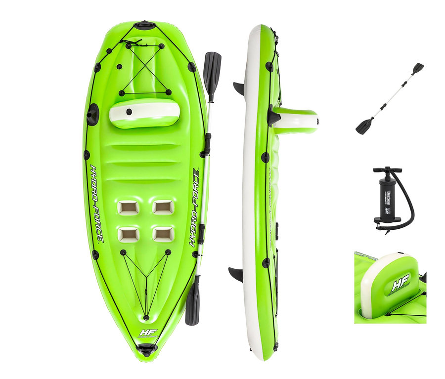 Grünes aufblasbares Angelboot Bestway® Hydro-Force Angelboot-Set »Koracle« mit Paddel und Pumpe.