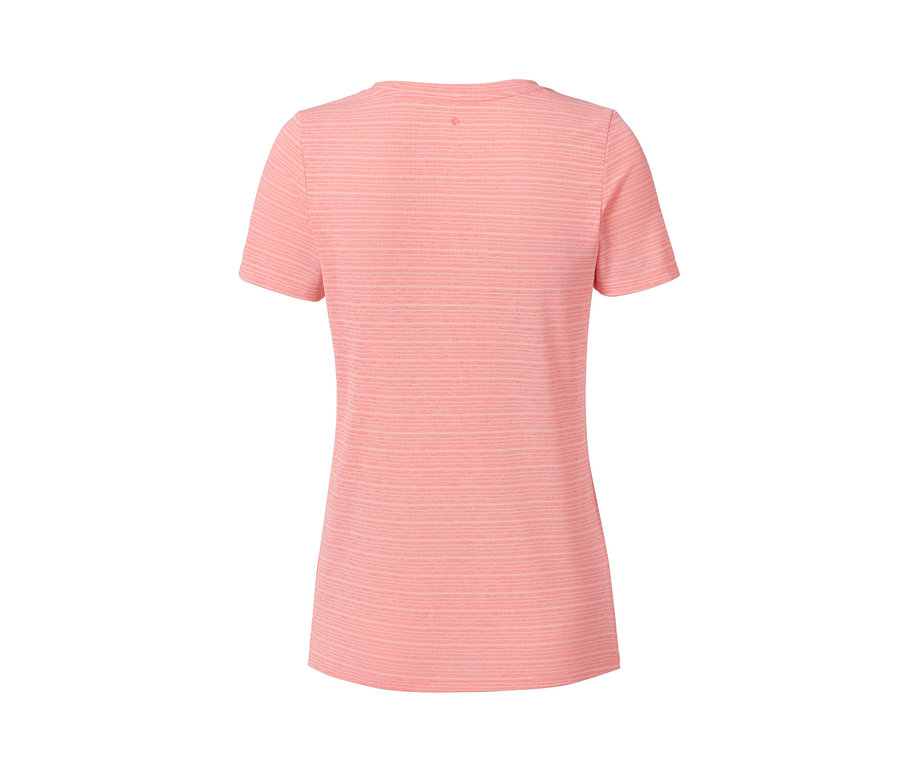 Detailansicht eines Funktionsshirts mit kurzen Ärmeln und horizontalen Streifen.