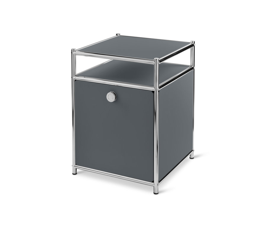 Ein grauer Rollcontainer Metall »CN3« mit Klappe.