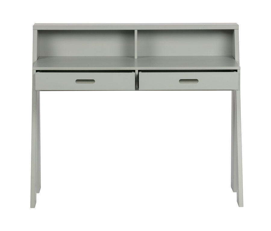 Grauer Schreibtisch »Connect« mit zwei Schubladen und zwei Regalen.