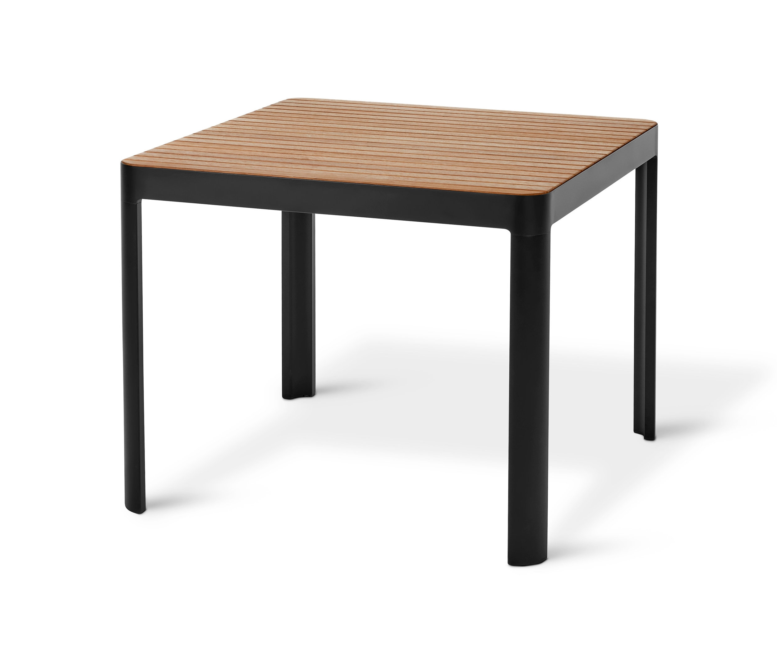 Quadratischer Gartentisch mit abgerundeten Beinen, ca. 95 x 95 cm.