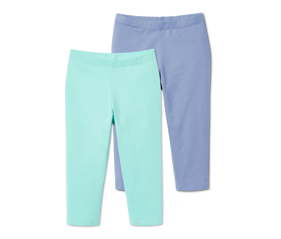Zwei 3/4-Leggings, türkis und mittelblau.