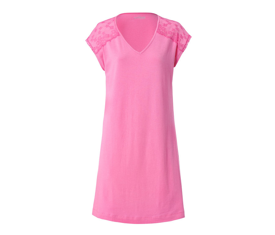 Rosa Nachthemd mit Spitze an den Schultern.
