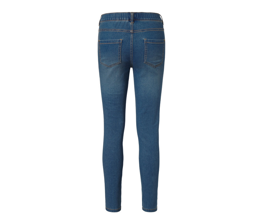 Rückansicht von blauen Treggings.