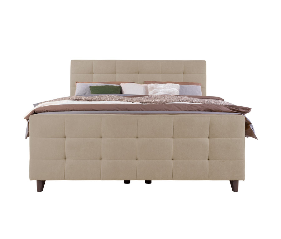 Beiges Boxspringbett "Dory" mit Topper, Matratzen Härtegrad H2/H3.