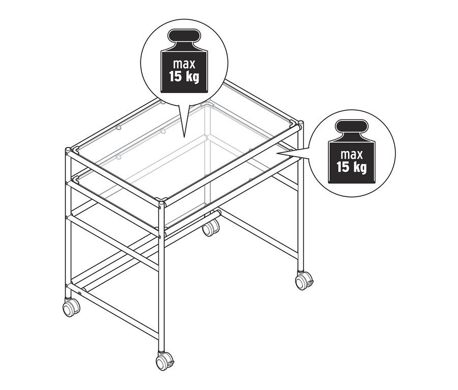 Zeichnung von einem Officetisch Metall »CN3« mit Glas-Arbeitsfläche, maximale Belastung 15 kg.