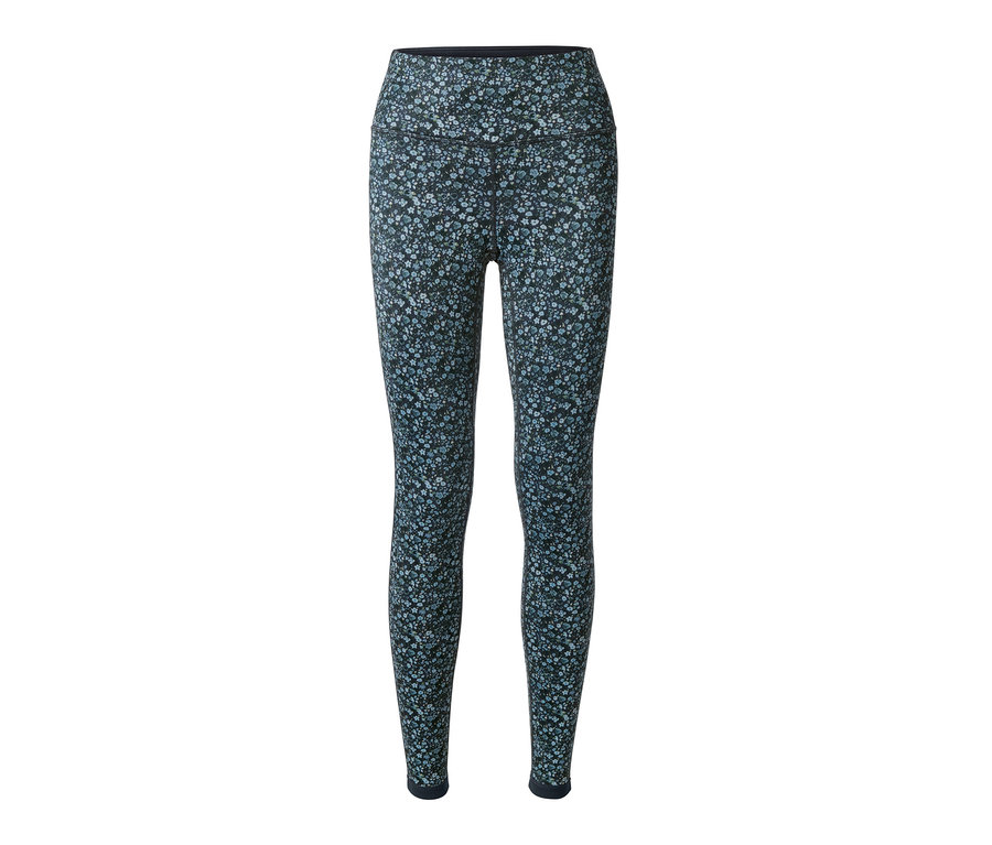 Blaue Wende-Sporttight mit Blumenmuster.