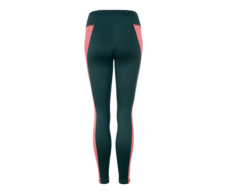 Rückansicht einer Thermotight, extrawarm, in Dunkelgrün und Lachsfarbe.