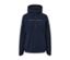Dunkelblaue Regen-Laufjacke mit Kapuze und halbem Reißverschluss.