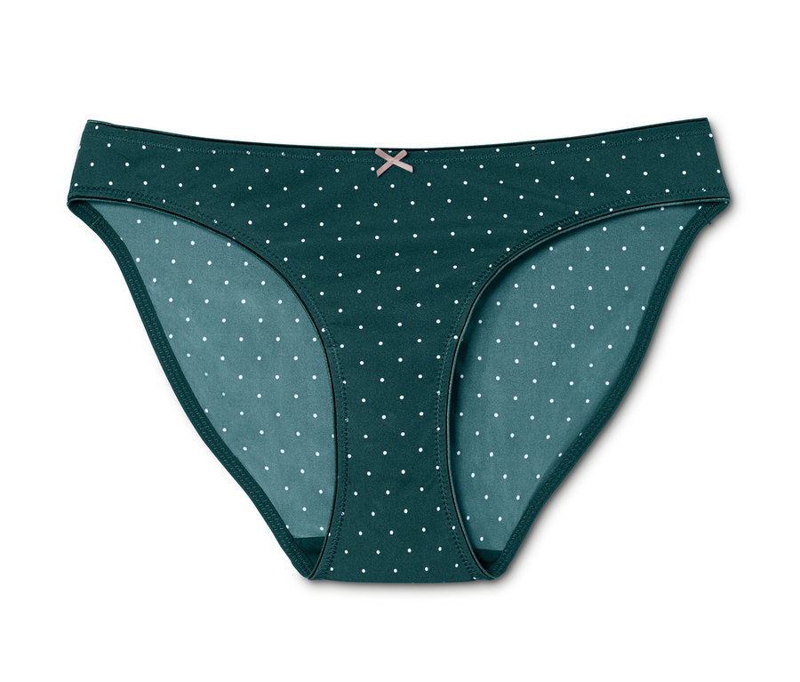 Grüner Slip mit weißen Punkten und einer kleinen rosa Schleife. 5 Microfaser-Slips.