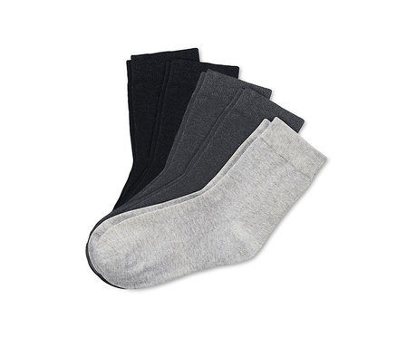 Ein 5er-Pack Socken in Schwarz, Grau und Hellgrau.