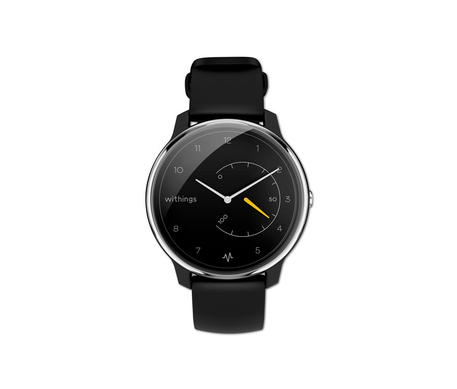 Nahaufnahme der schwarzen Withings »Move ECG« Fitnessuhr.