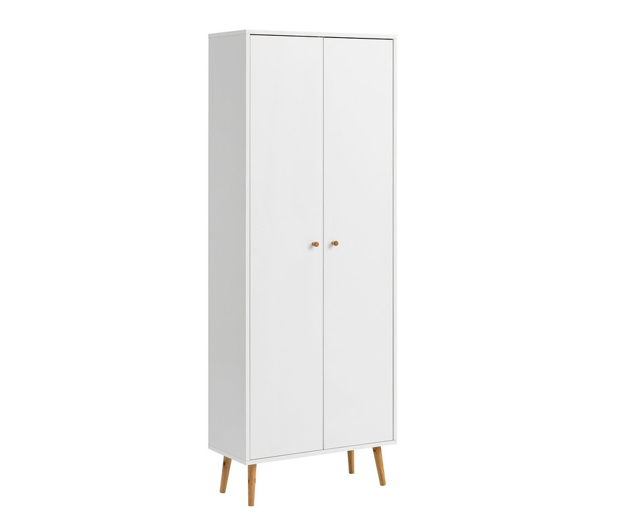 Weißer Schuhschrank »Jonte« mit zwei Türen und Holzfüßen.