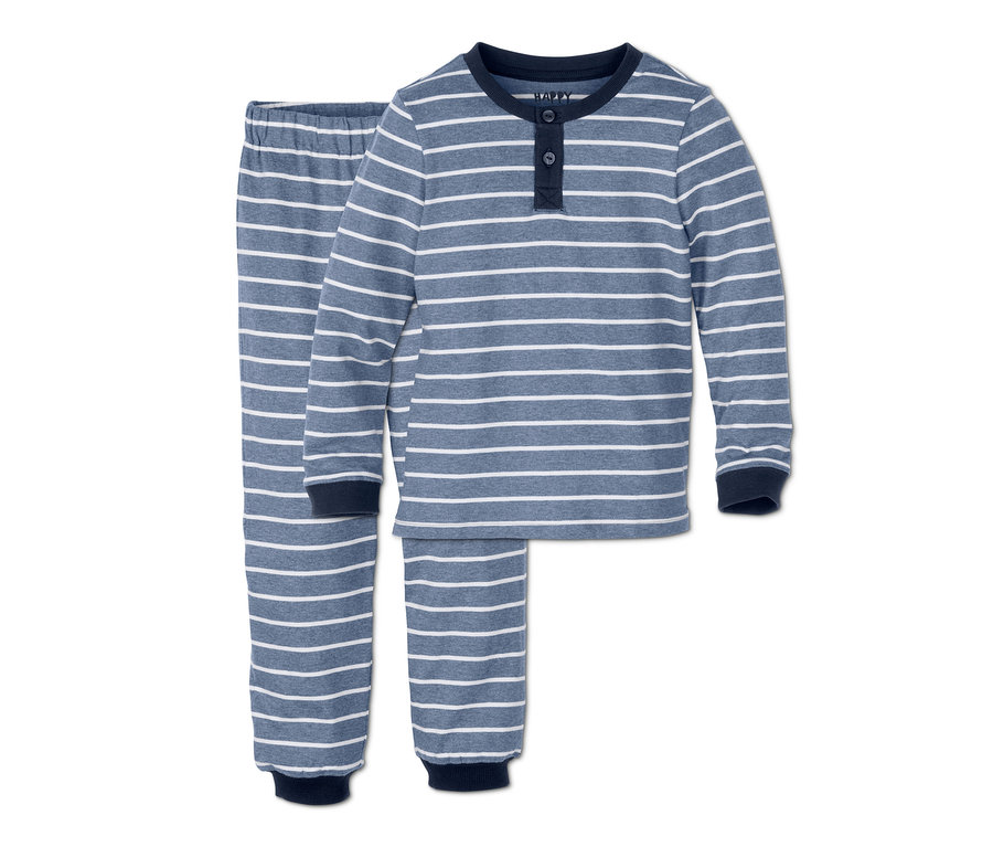 Ein blau-weiß gestreifter Kinder-Pyjama.