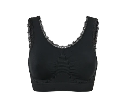 Schwarzes Seamless-Bustier mit Spitze.