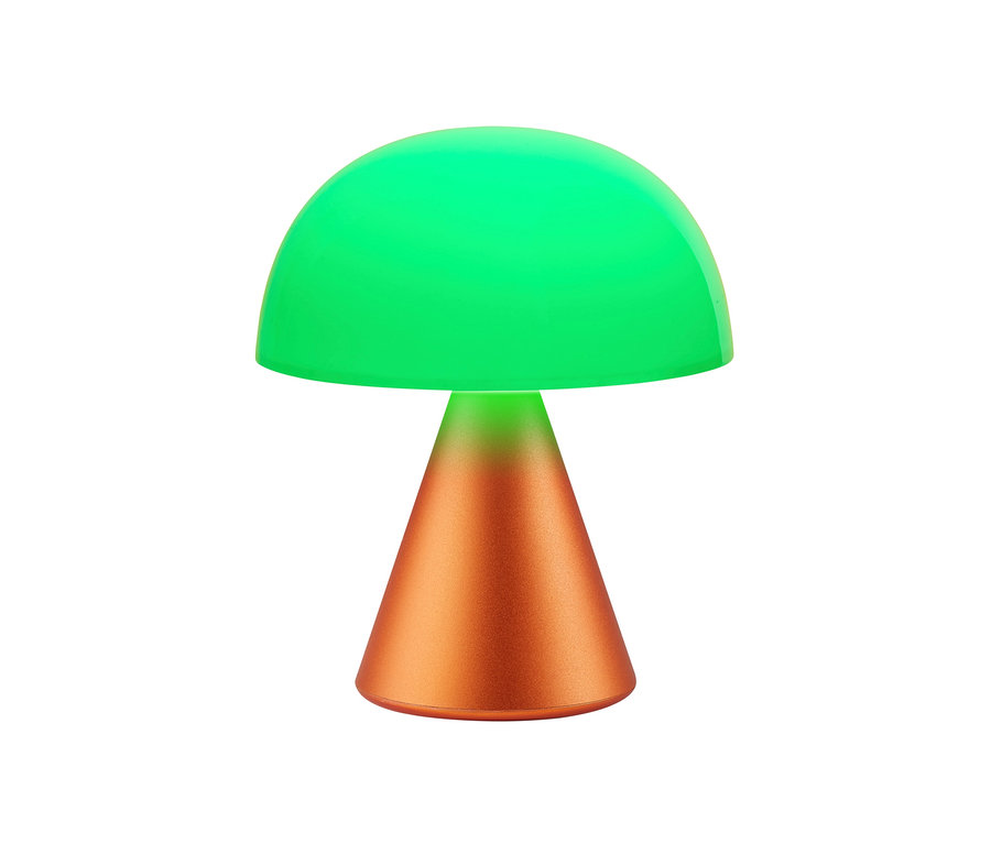 Orange LEXON LED-Akku-Tischleuchte »Mina M« auf weißem Hintergrund.