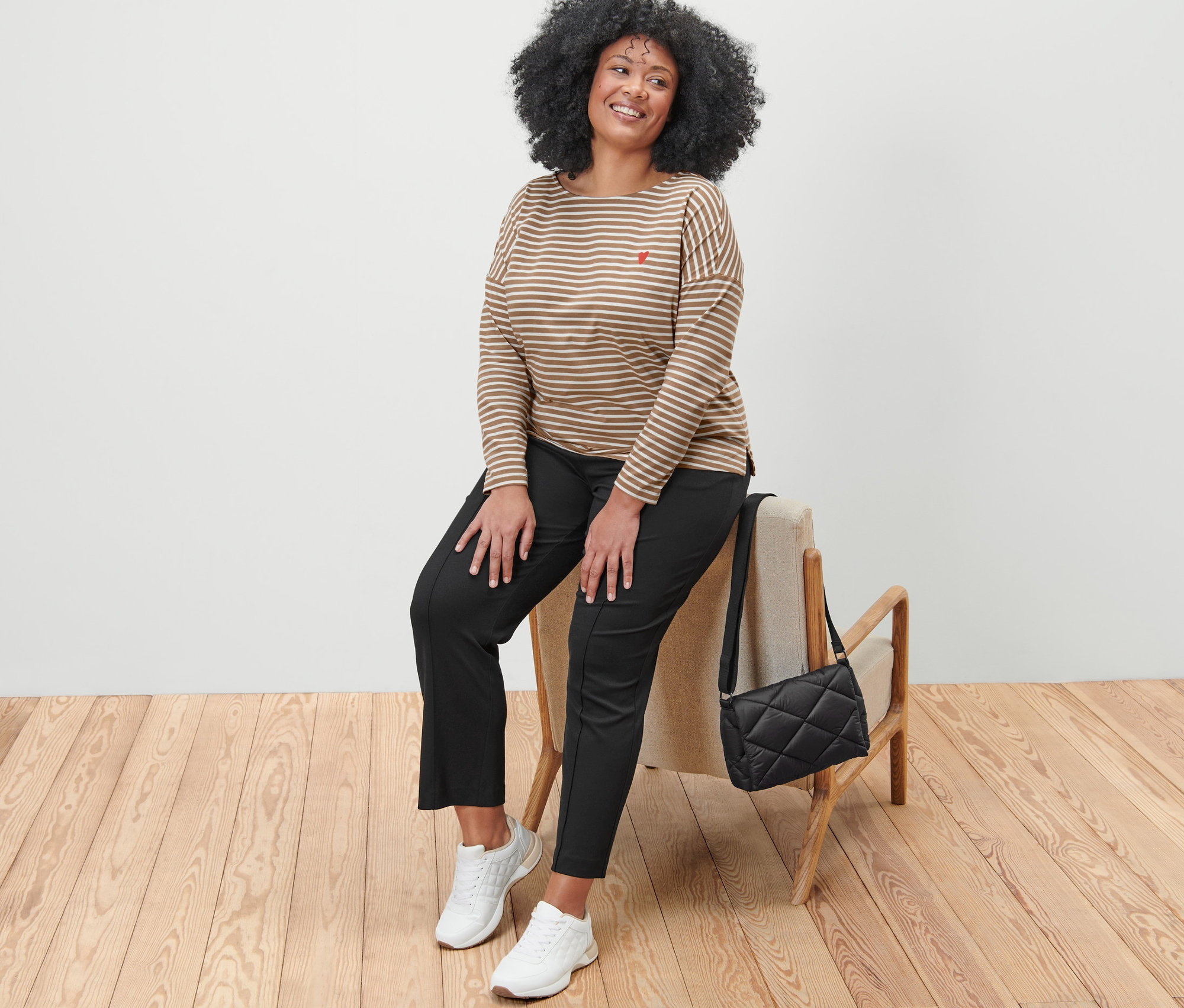 Thumbnail - Tchibo - Gestreiftes Langarmshirt - Damen - Gr. L - creme/gestreift